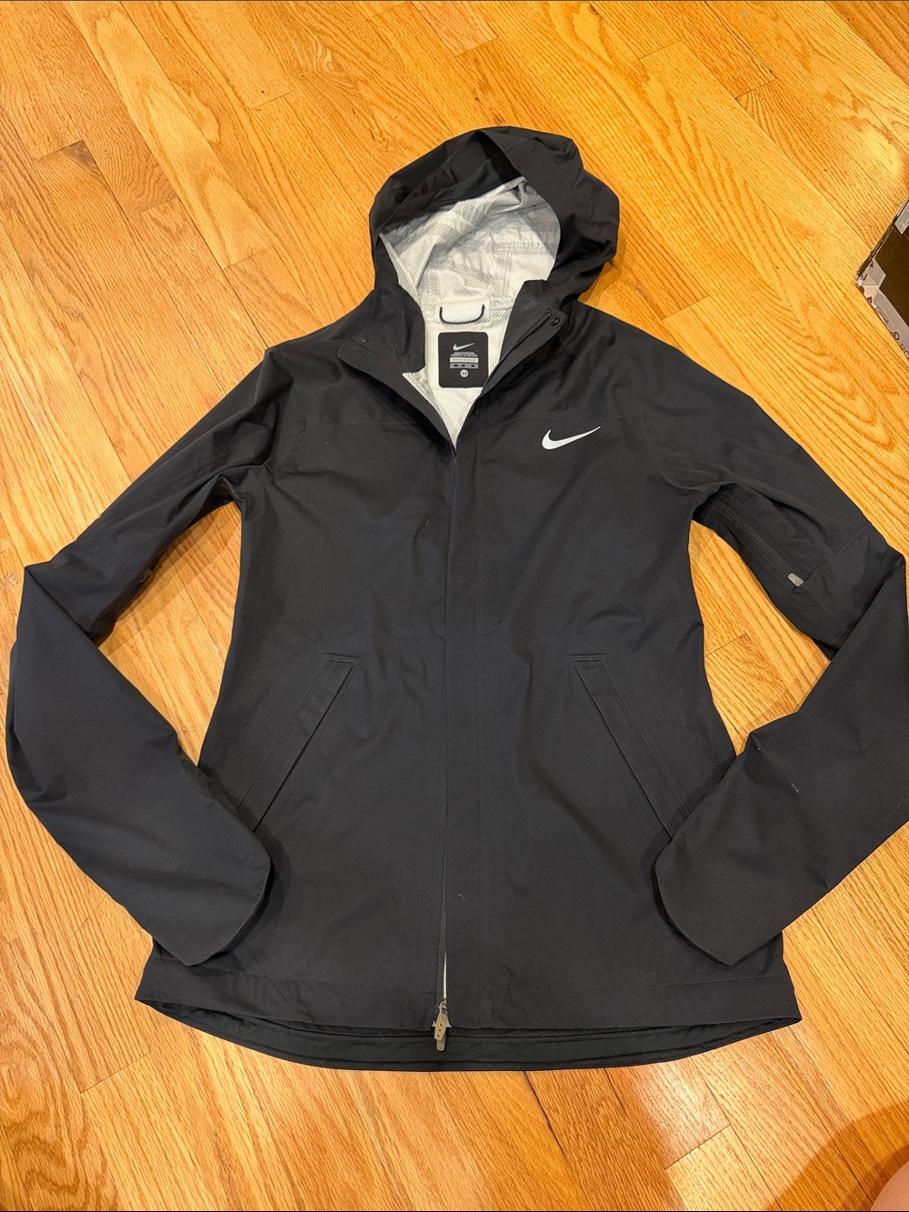 Nike Black Hooded Performance Running Windbreaker Jacket with Reflective Swoosh